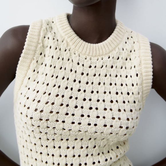 Zara Ecru Openwork Knit Dress - Picture 6 of 10